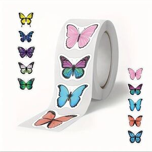 Roll of 500 Butterfly Stickers 10 Designs